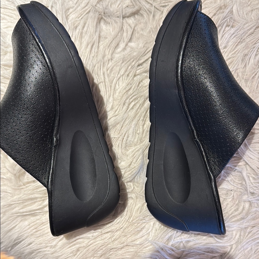 Fly London Black Platform Mule Wedges - Picture 3 of 4